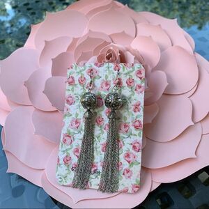 Hand Crafted Silver Chain Earrings 4” Tassel
